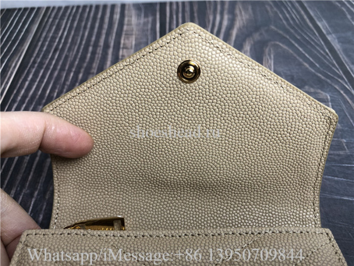 Original Saint Laurent YSL Cassandre Matelasse Small Envelope Wallet Dark Beige
