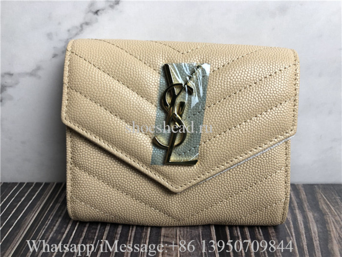 Original Saint Laurent YSL Cassandre Matelasse Small Envelope Wallet Dark Beige