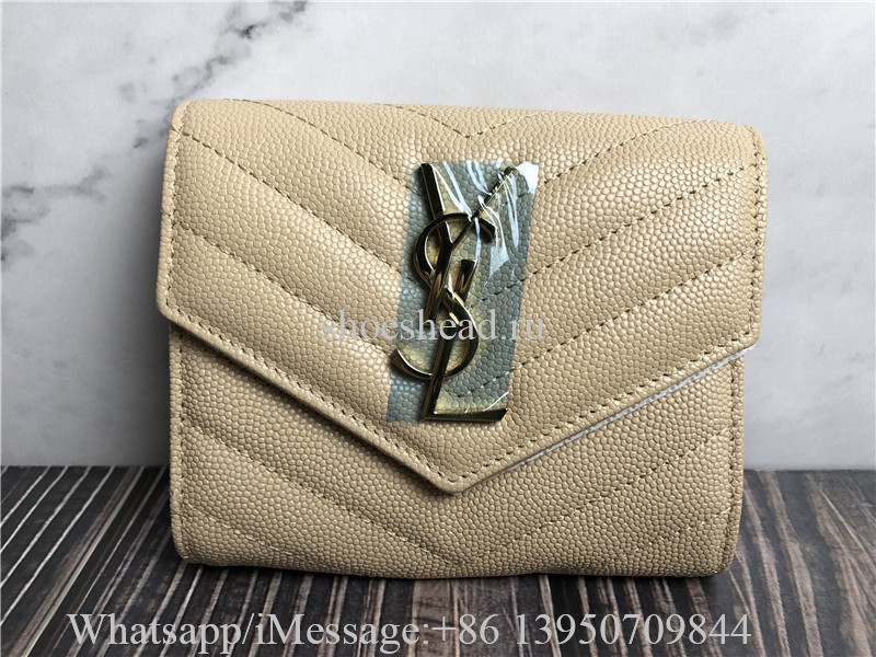 Original Saint Laurent YSL Cassandre Matelasse Small Envelope Wallet Dark Beige
