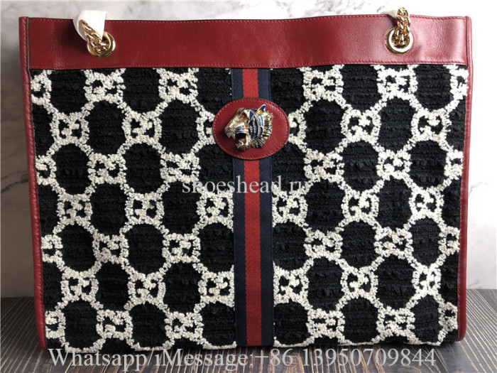 Original Gucci Rajah Large GG Jacquard Tweed Tote Bag