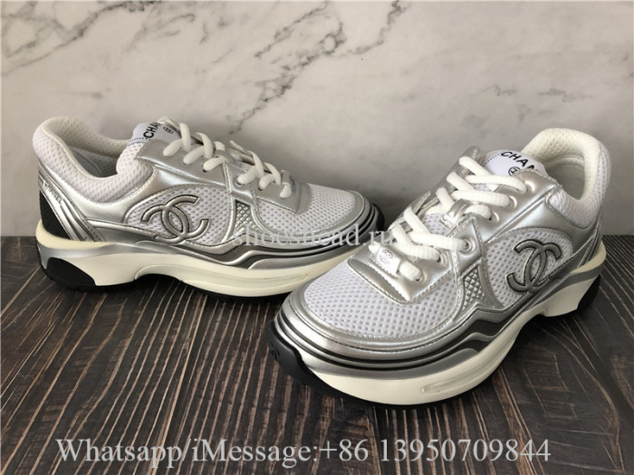 Chanel Low Top Trianer CC Siliver White