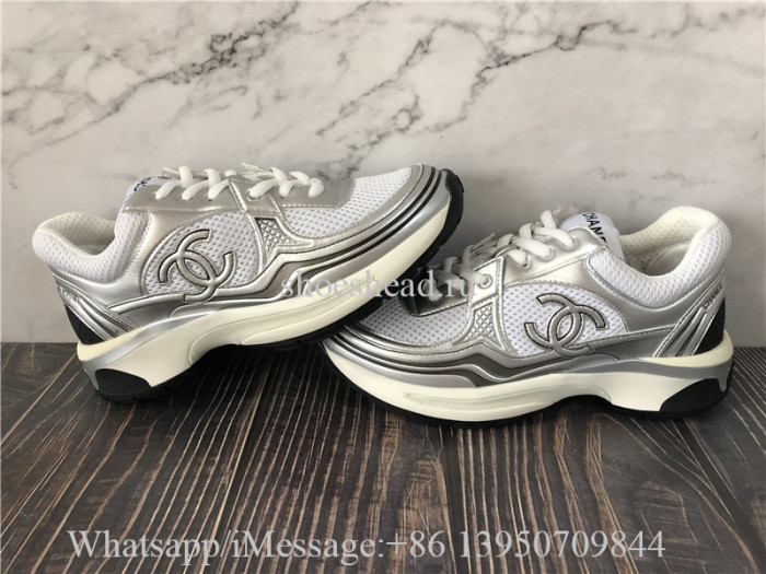 Chanel Low Top Trianer CC Siliver White