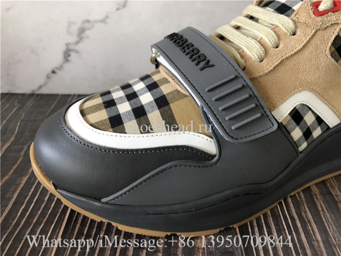 Burberry Vintage Check Suede and Leather Sneakers Grey Archive Beige