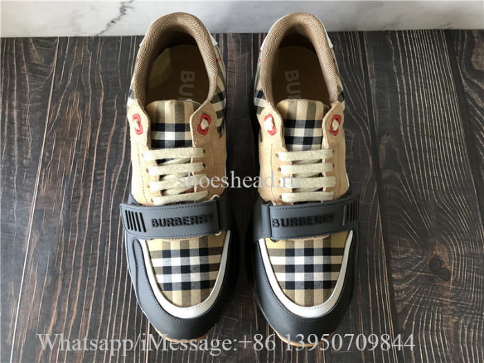 Burberry Vintage Check Suede and Leather Sneakers Grey Archive Beige