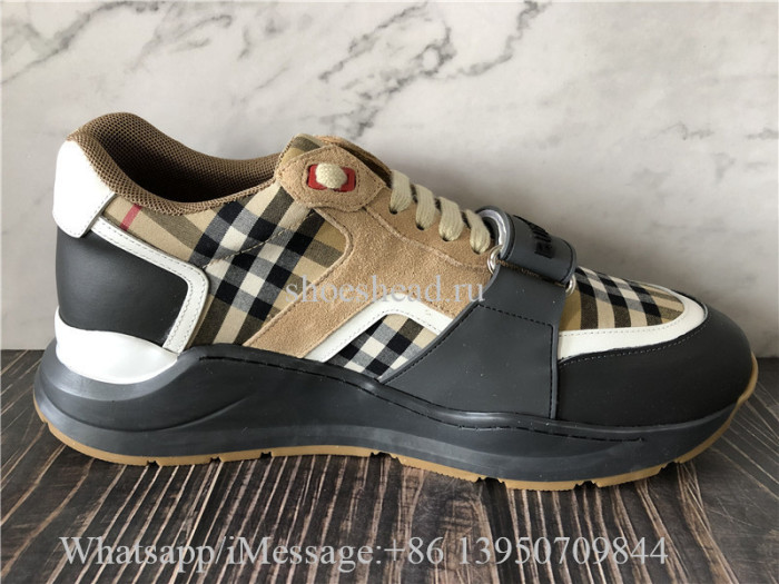 Burberry Vintage Check Suede and Leather Sneakers Grey Archive Beige