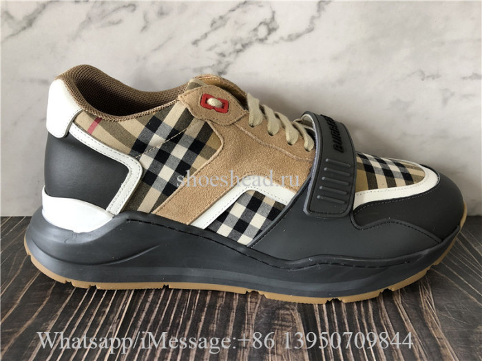 Burberry Vintage Check Suede and Leather Sneakers Grey Archive Beige
