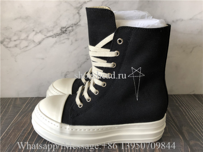 Rick Owens Black White Canvas High Boots
