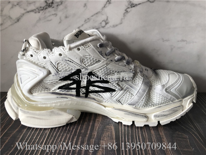 Balenciaga Runner Graffiti Sneaker In White And Black Mesh And Nylon