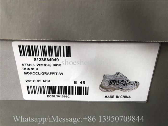 Balenciaga Runner Graffiti Sneaker In White And Black Mesh And Nylon