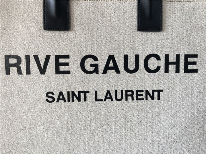 Original Saint Laurent Rive Gauche Leather-Trimmed Printed Canvas Tote Bag Off White