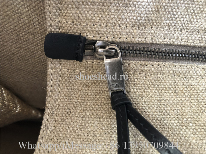 Original Saint Laurent Rive Gauche Leather-Trimmed Printed Canvas Tote Bag Off White