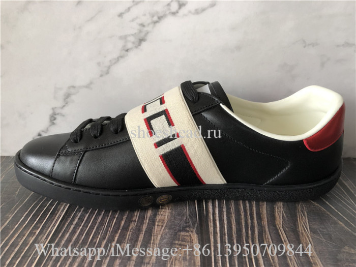 Super Quality Gucci Ace Stripe Leather Black Sneaker