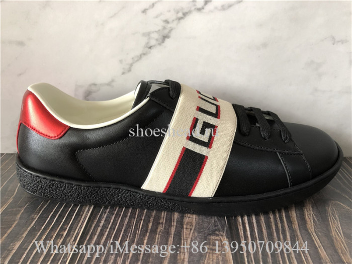Super Quality Gucci Ace Stripe Leather Black Sneaker
