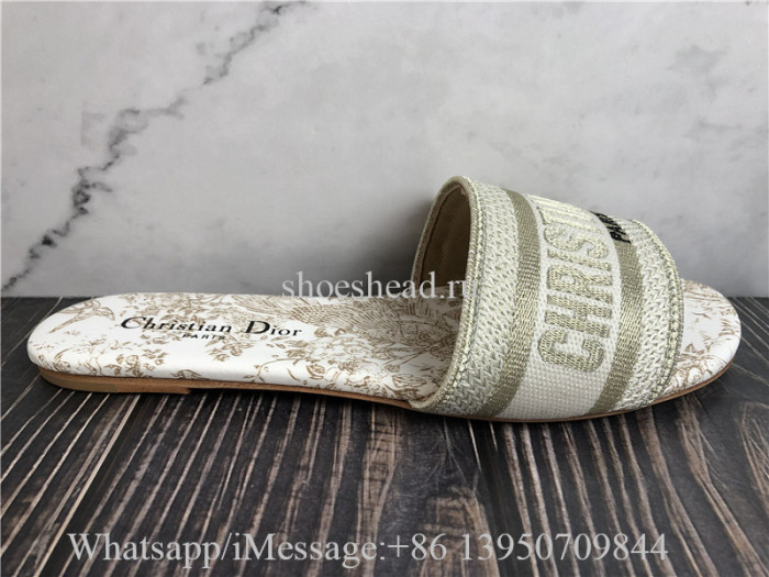 Dior Dway Slide White And Gold-Tone