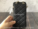 Chanel Jumbo Caviar Quilted Pearl Crush Phone Holder With Chain Black