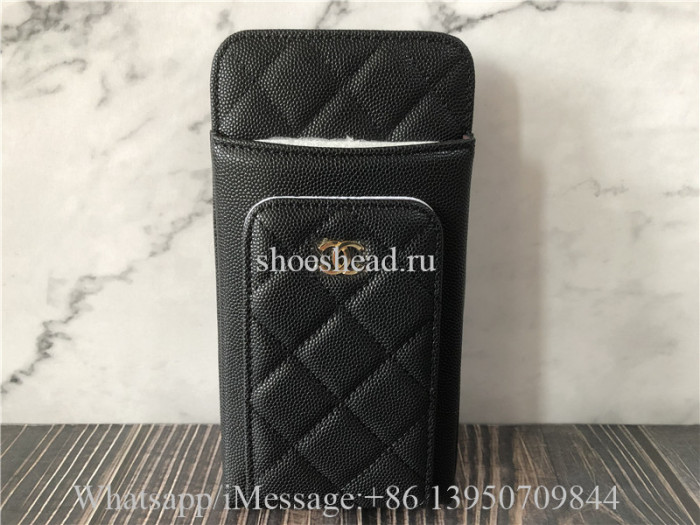 Chanel Jumbo Caviar Quilted Pearl Crush Phone Holder With Chain Black