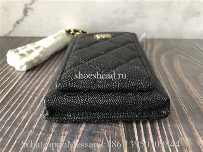 Chanel Jumbo Caviar Quilted Pearl Crush Phone Holder With Chain Black