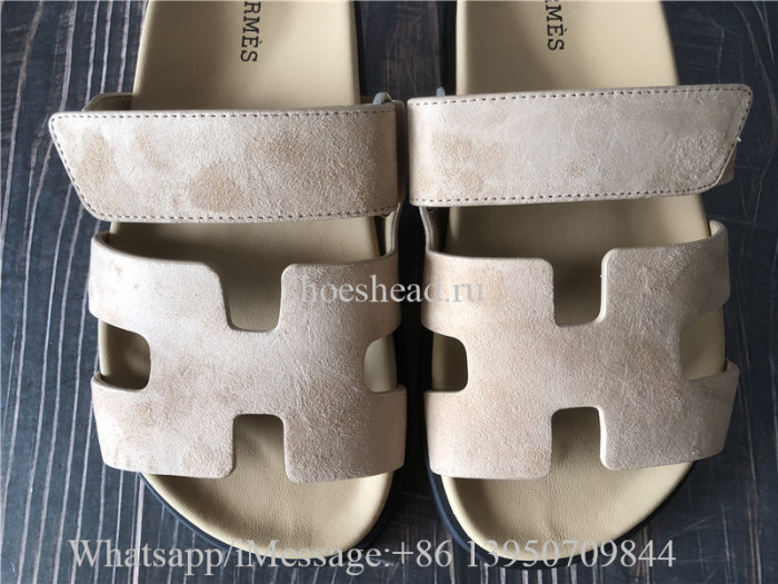 Hermes Chypre Sandal Beige Gobi Suede H Logo Slide