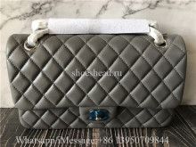 Original Quality Chanel Grey Leather Flap Bag With Golden Logo