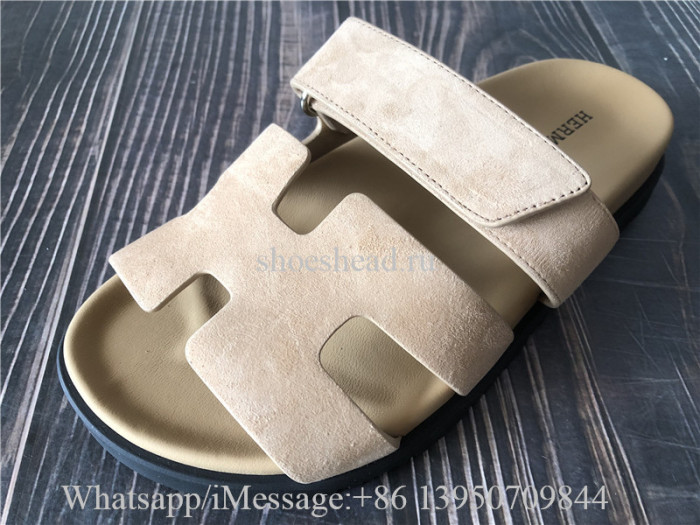 Hermes Chypre Sandal Beige Gobi Suede H Logo Slide