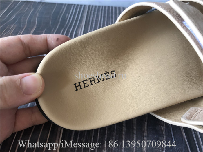 Hermes Chypre Sandal Beige Gobi Suede H Logo Slide