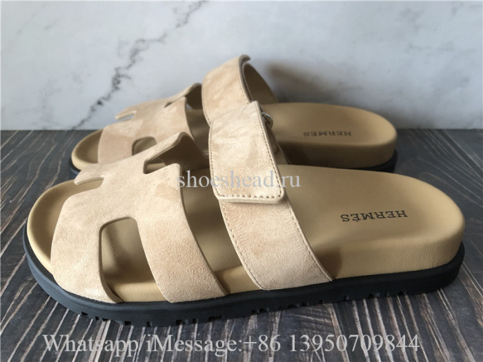 Hermes Chypre Sandal Beige Gobi Suede H Logo Slide