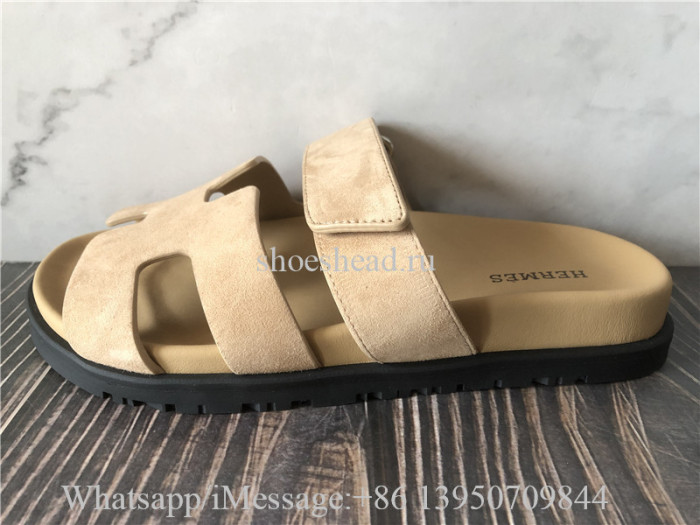 Hermes Chypre Sandal Beige Gobi Suede H Logo Slide