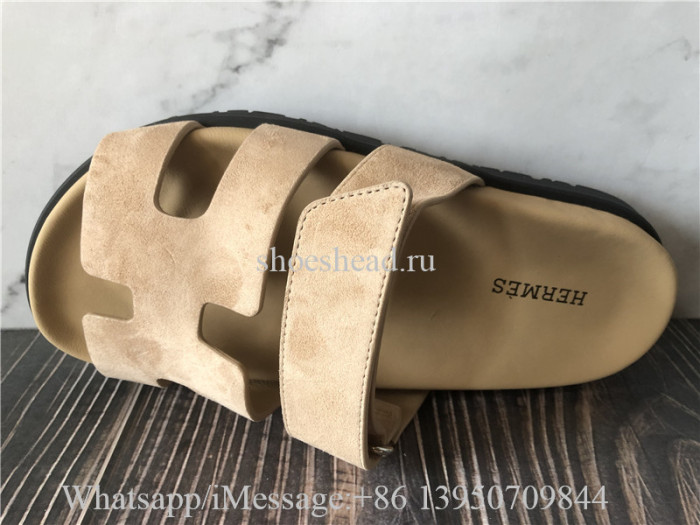 Hermes Chypre Sandal Beige Gobi Suede H Logo Slide