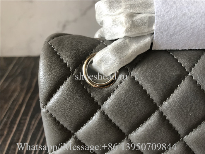 Original Quality Chanel Grey Leather Flap Bag With Golden Logo