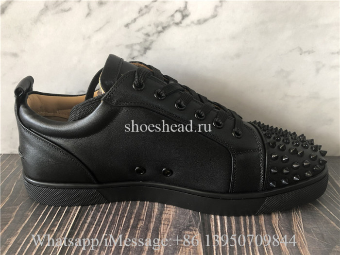 Christian Louboutin Spike Flat Low Top Sneaker Black Leather