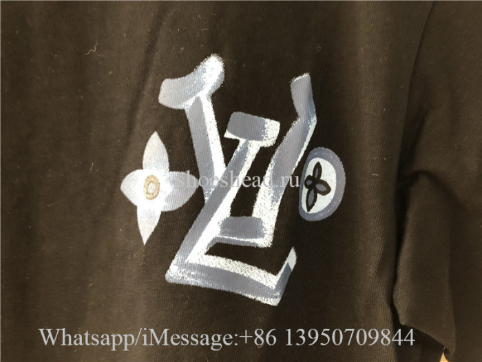 Louis Vuitton Blue Logo Black Tee Shirt