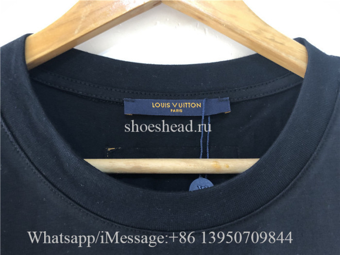 Louis Vuitton Blue Logo Black Tee Shirt