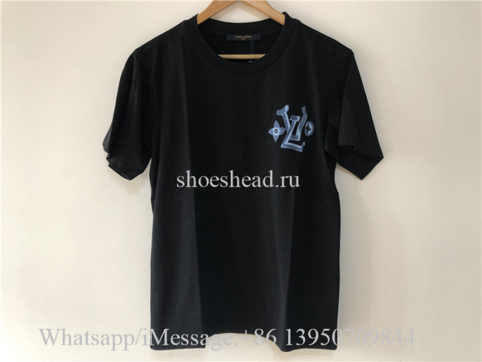 Louis Vuitton Blue Logo Black Tee Shirt