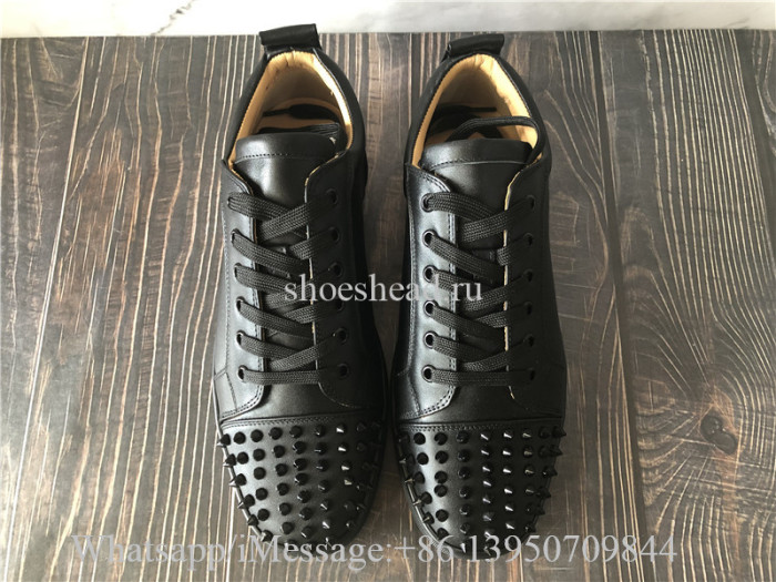 Christian Louboutin Spike Flat Low Top Sneaker Black Leather