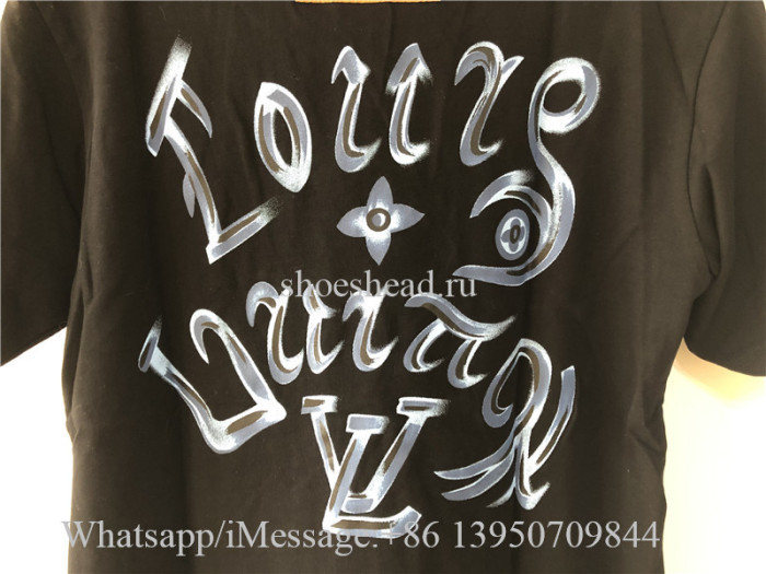 Louis Vuitton Blue Logo Black Tee Shirt