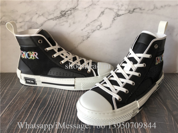 Dior B23 High Top Black Oblique With Flower Pattern