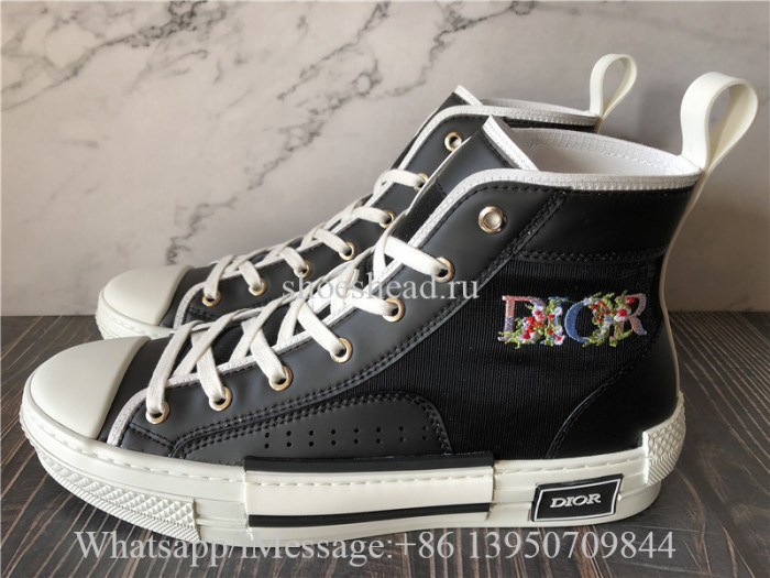 Dior B23 High Top Black Oblique With Flower Pattern
