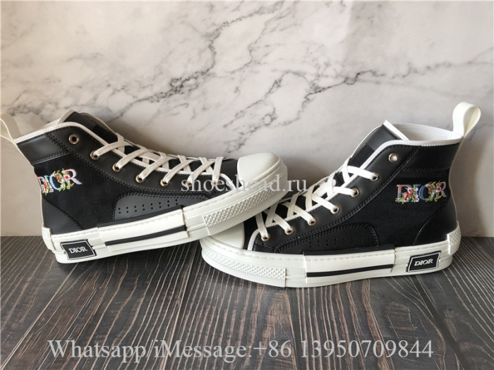Dior B23 High Top Black Oblique With Flower Pattern