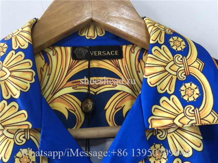 Versace Barocco Print Silk Shirt Blue Yellow