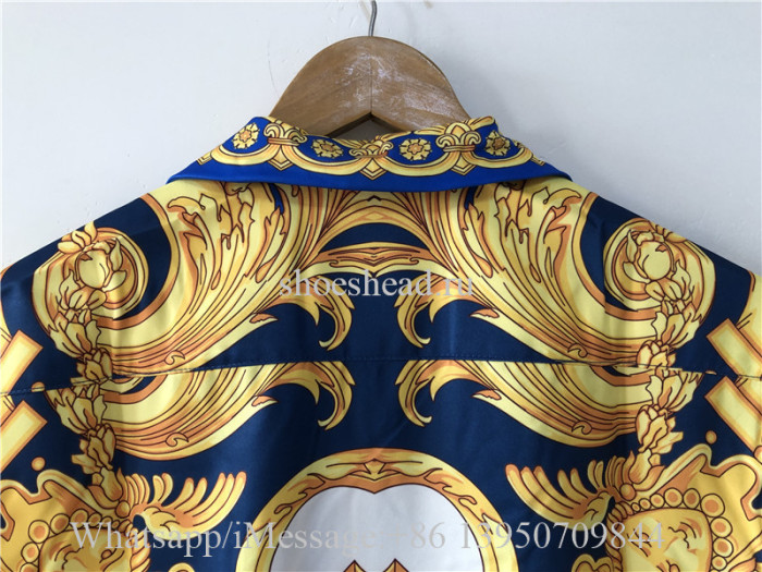 Versace Barocco Print Silk Shirt Blue Yellow