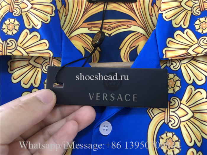 Versace Barocco Print Silk Shirt Blue Yellow