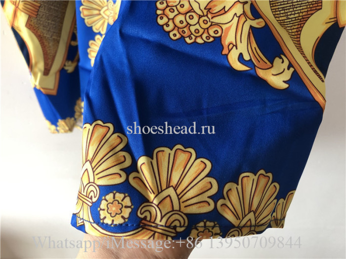 Versace Barocco Print Silk Shirt Blue Yellow