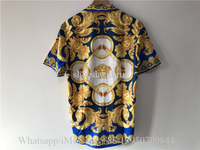 Versace Barocco Print Silk Shirt Blue Yellow