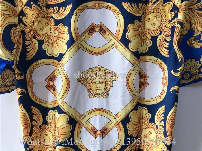 Versace Barocco Print Silk Shirt Blue Yellow