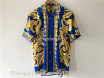 Versace Barocco Print Silk Shirt Blue Yellow