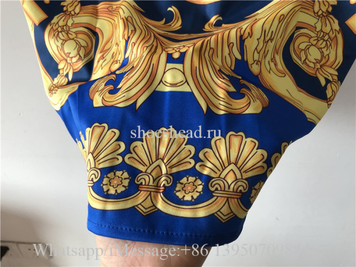 Versace Barocco Print Silk Shirt Blue Yellow