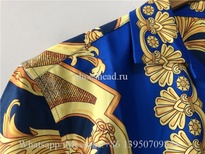 Versace Barocco Print Silk Shirt Blue Yellow