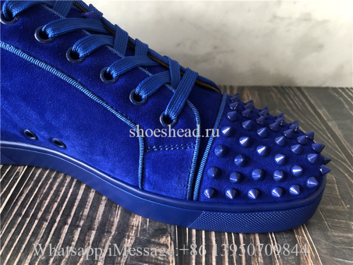 Christian Louboutin Spike Flat Low Top Sneaker Blue Suede