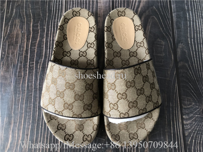 Gucci GG Supreme Canvas Slide Sandals Beige