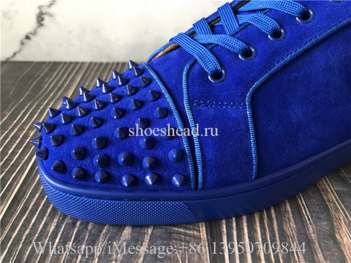Christian Louboutin Spike Flat Low Top Sneaker Blue Suede